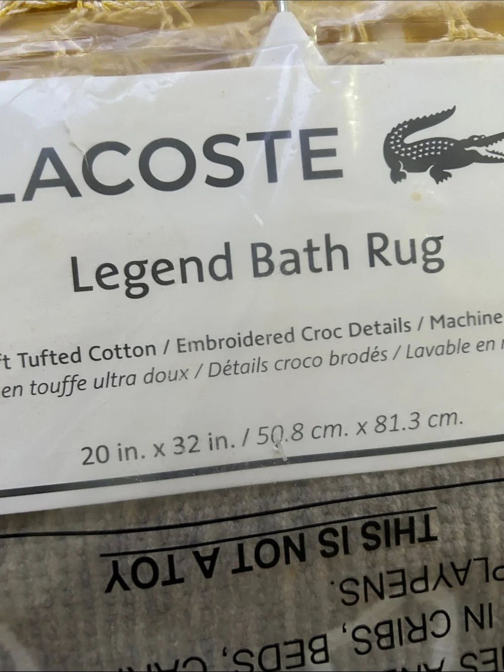 Lacoste Gray& White Croc Logo Bath Mat NWT